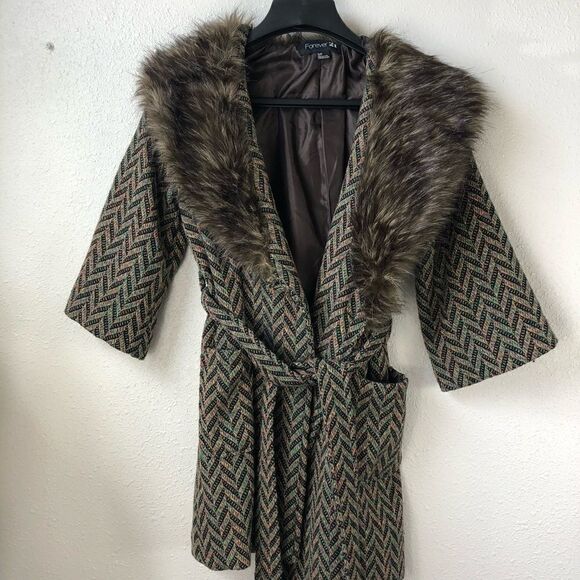 Forever 21 Fur Collar Coat Size S/P - Picture 1 of 6